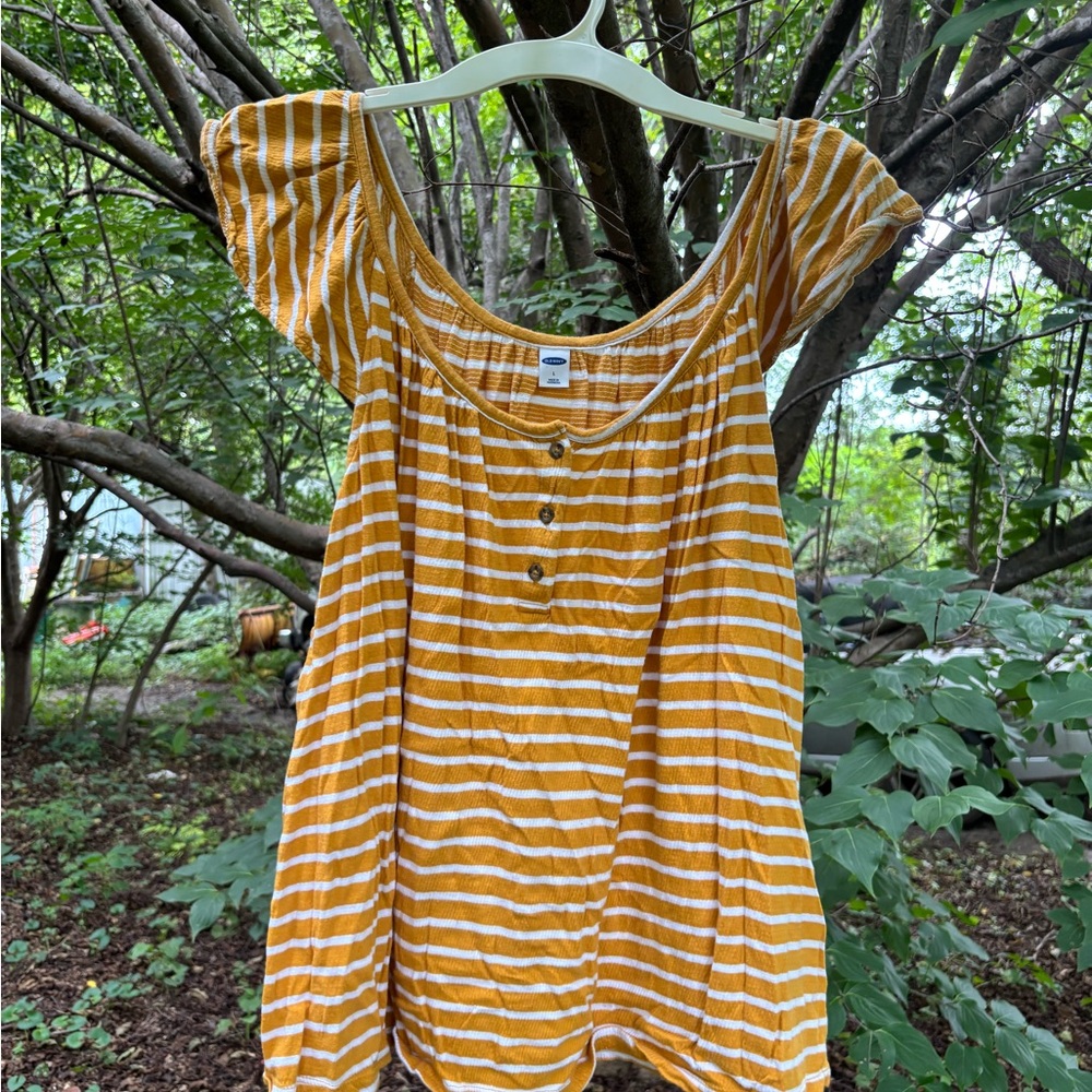 Old Navy Mustard and White Striped Blouse